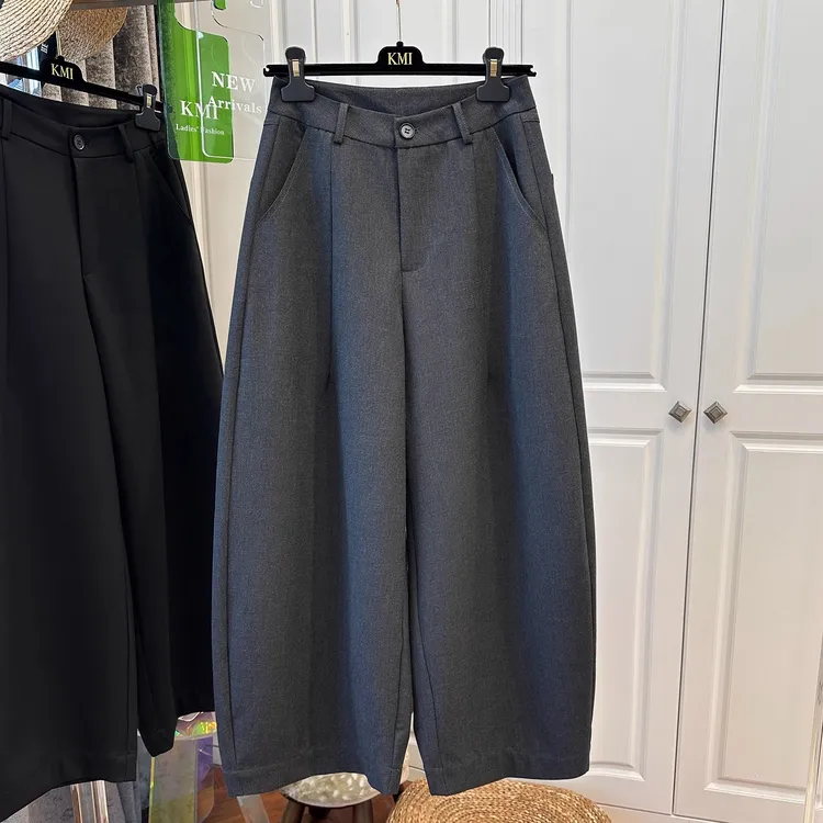 秋季装高级欧货职业通勤长裤休闲百搭纯色高腰宽松西装裤女弯刀裤