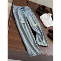 破洞牛仔裤女宽松直筒阔腿裤子美式高街时尚潮流夏天薄款新款