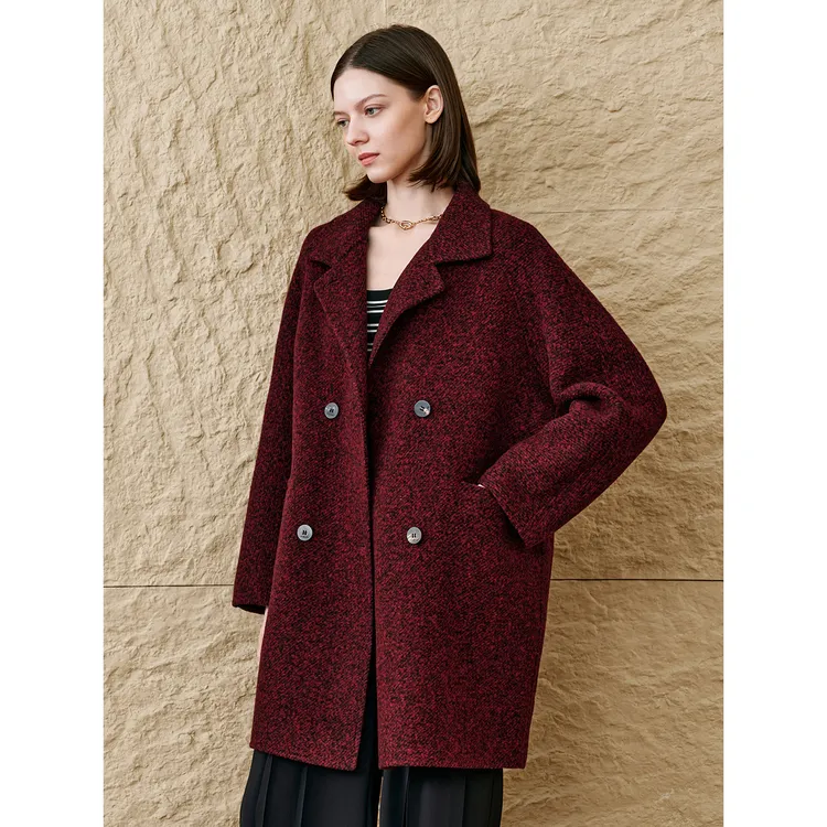 【琥珀流光】恩裳格雷系琥珀流光风中长款花纱毛呢外套9C65380190