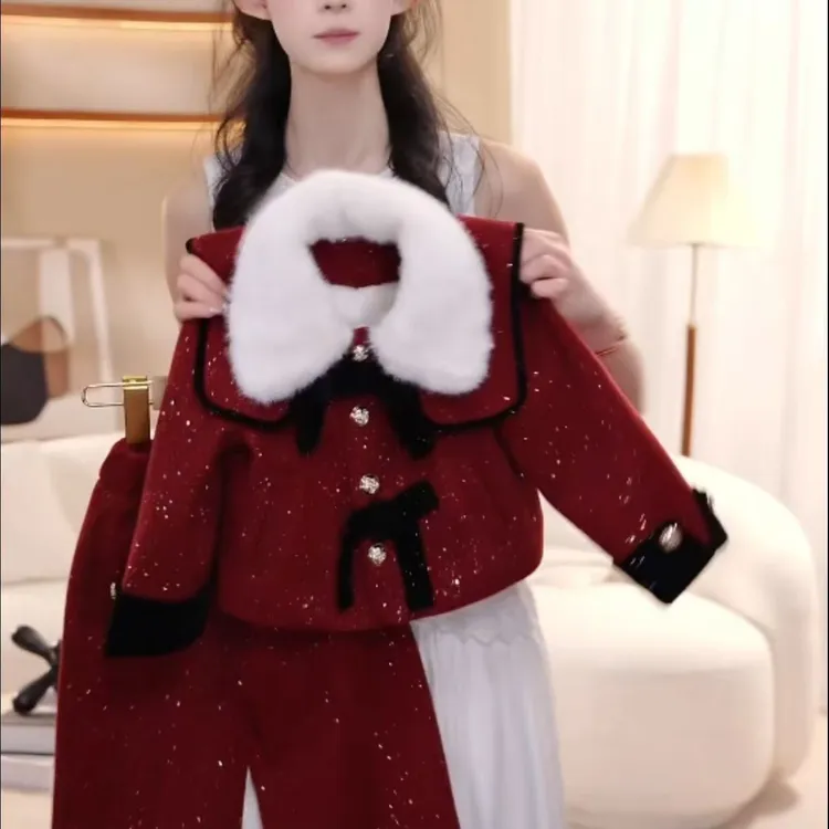 女童冬季新款加绒加厚新中式套装女宝洋气中国红外穿公主风拜年服