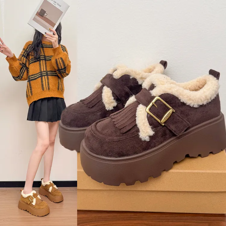 真皮厚底加绒全包勃肯鞋女秋冬季2025新款爆款雪地靴乐福鞋女棉鞋