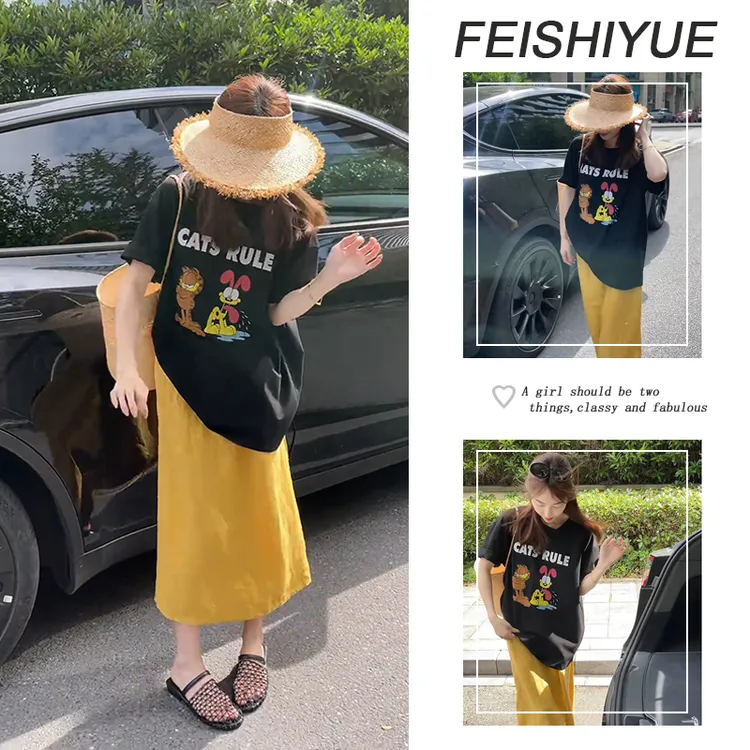 夏季穿搭一整套女2025新款宽松休闲短袖上衣百搭显瘦半身裙两件套