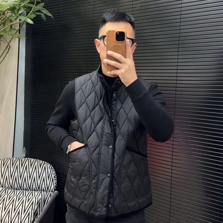 男士格子马甲8021爆款立领时尚百搭绗绣修身棉马甲外套