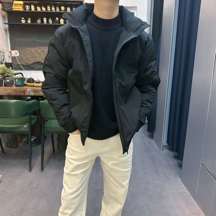 冬季户外新款简约时尚百搭休闲立领修身短款男士保暖棉服棉衣外套