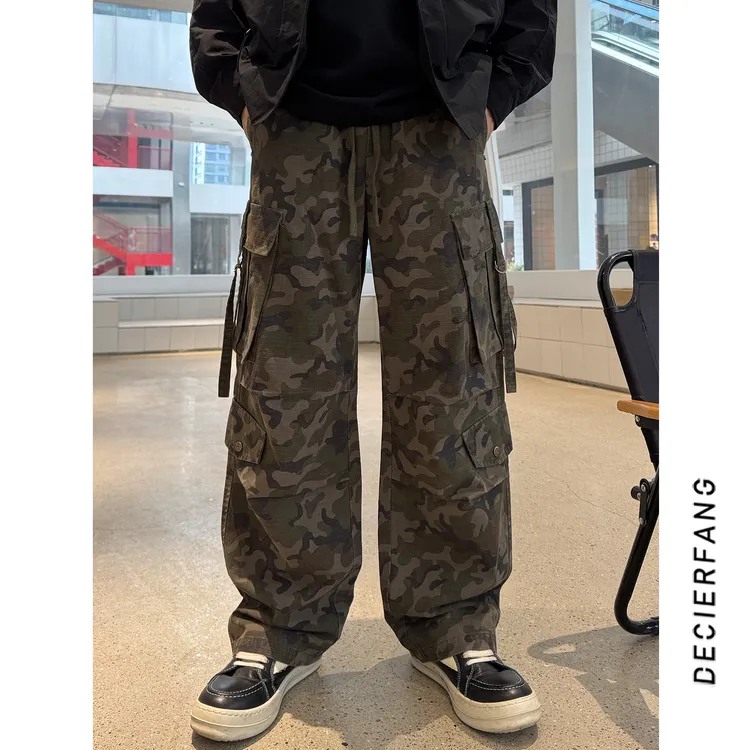 ANG【多口袋迷彩工装裤】复古褶皱高街褶皱宽松工装休闲裤男