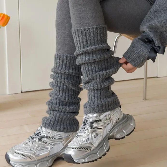 韩国东大门竖条纹堆堆袜套ins纯色简约防寒脚套保暖针织袜护腿套