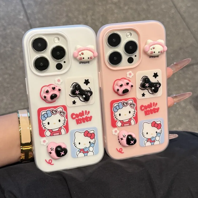 奥菲顿立体耳机KT猫适用iPhone16pro肤感果冻15手机壳苹果14/13套