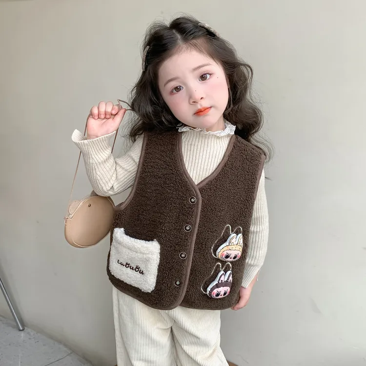 女童秋冬卡通马甲洋气儿童羊羔绒坎肩外套女宝宝冬季外穿马夹背心