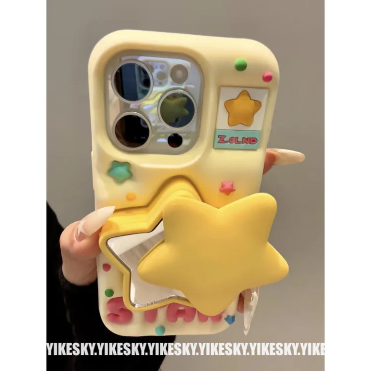 立体可爱星星化妆镜苹果16promax手机壳iPhone15硅胶1413女14pro