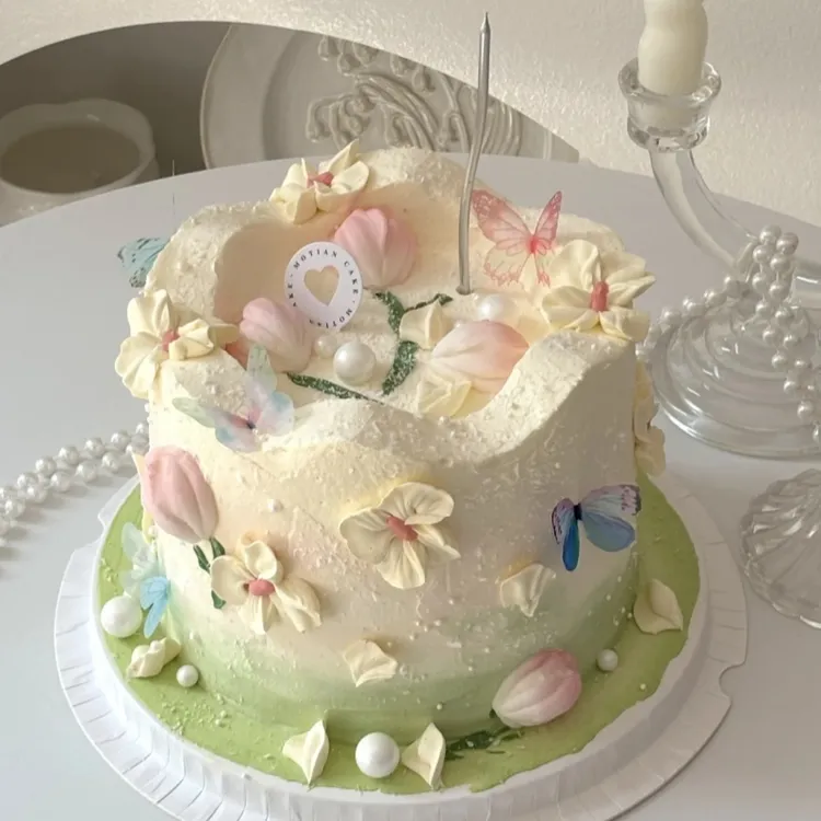 网红韩式裱花生日蛋糕奶油刮刀花郁金香女神全国同城免费配送上门