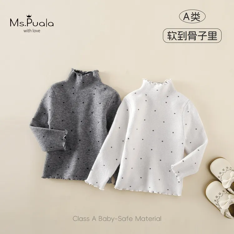 【MsPuala甜豆子】婴幼儿童毛衣秋冬宝宝波点法式洋气半高领针织衫
