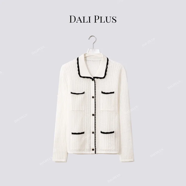 DALI PLUS“100山羊绒”高克重撞色轻奢香风针织开衫-D5CH4617