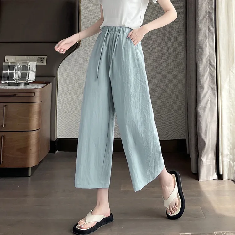 小个子阔腿裤夏季薄款宽松直筒休闲裤高腰垂感八分九分裤气球裤