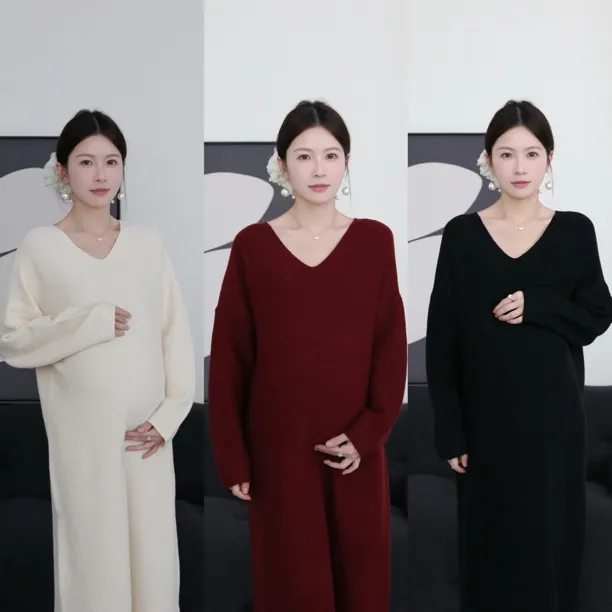 senenmu 【v领懒人裙】新款显瘦宽松大码孕妇装连衣裙针织