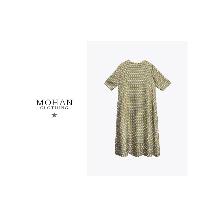 CLOTHING/墨含高奢时尚气质休闲舒适百搭印花中长款连衣裙WU087