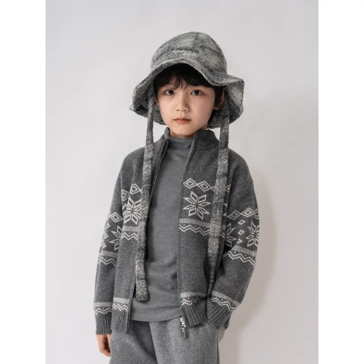 '雪花'【100%羊毛】男童立领拉链开衫外套加厚款儿童毛衣百搭