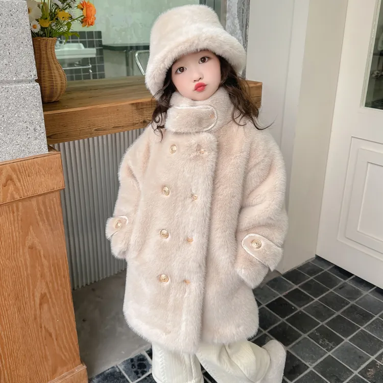 儿童毛绒大衣中长款女童小香风环保毛毛外套冬装洋气冬装保暖上衣