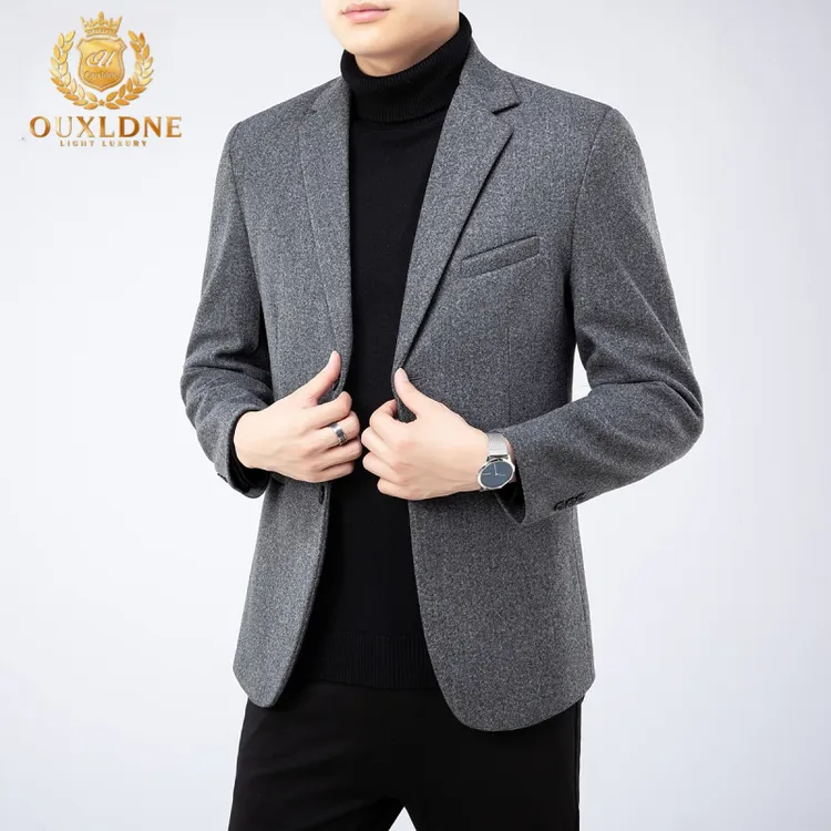 OUXLDNE 羊毛西服男士秋季新款商务休闲单西上衣潮流中年西装外套