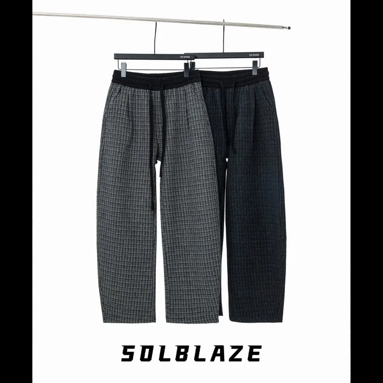 冬季新款格子条纹百搭休闲男裤极简风撞色松紧腰宽松舒适男装