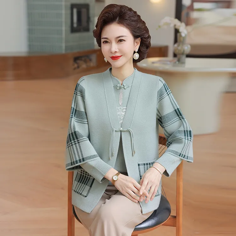妈妈装新中式两件套新款上衣国风春秋外套阔太太气质中老年女装