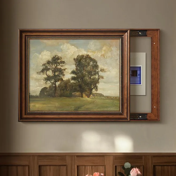 法式复古客餐厅电表箱装饰画美式欧式可推拉上翻配电箱电源盒挂画