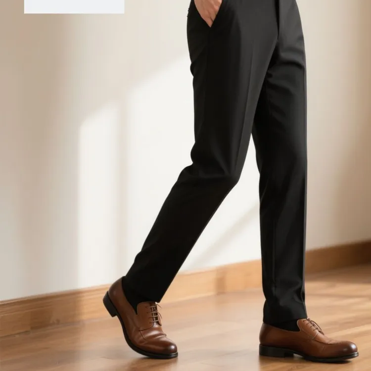 男款通勤上班裤子西裤精纺羊毛西裤【黑色精纺羊毛】商务正装羊毛裤