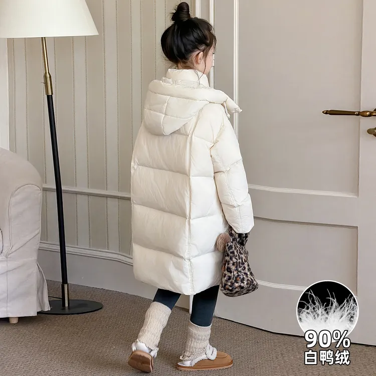 女童羽绒服冬季2025新款儿童加厚中长款冬6-12岁女童潮款90白鸭绒