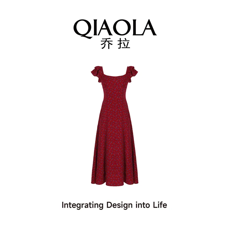 QIAOLA/乔拉【杨梅冰饮】夏季梭织碎花小飞袖A版减龄裙子预售