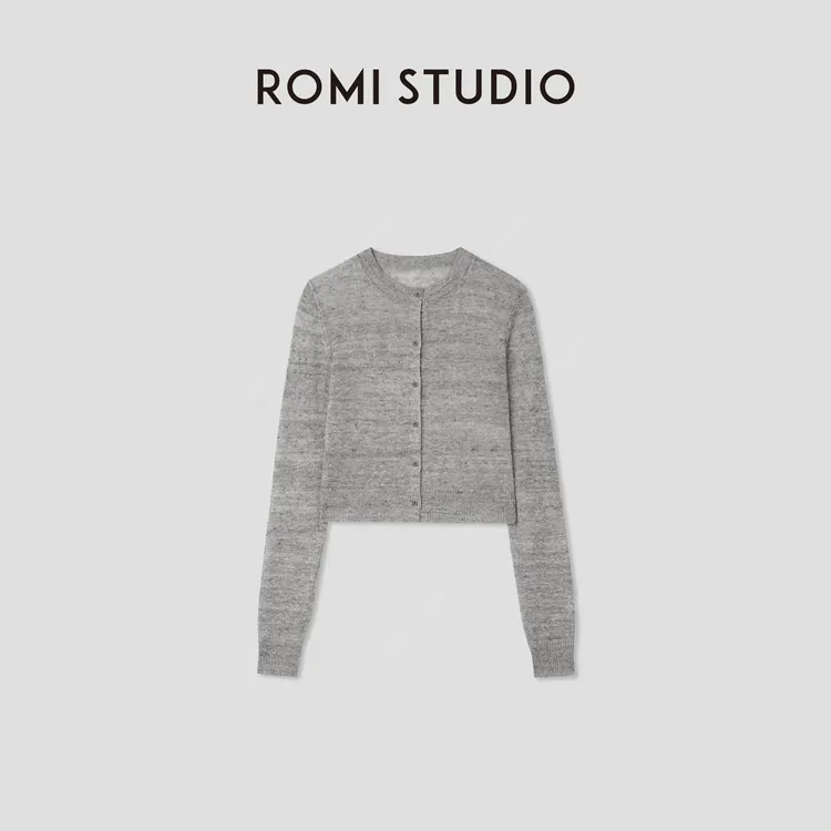 ROMI STUDIO 100%欧洲进口色纺亚麻修身短款长袖薄开衫RWCRST3214
