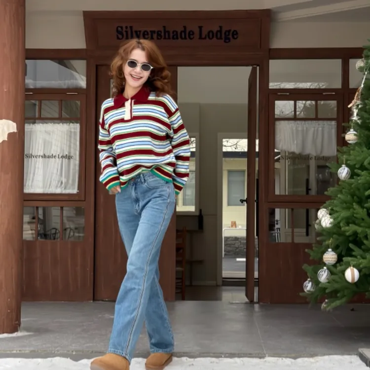 NarePason复古条纹撞色毛衣