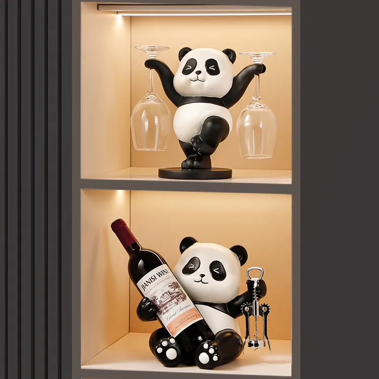 熊猫红酒架摆件电视酒柜轻奢高档客厅餐边柜杯架装饰乔迁新居礼品