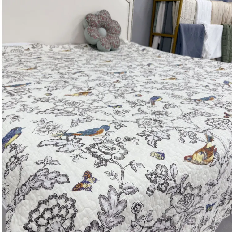 【百花鸟】纯棉全棉四季家用床盖铺盖榻榻米学生宿舍飘窗可机洗绗缝