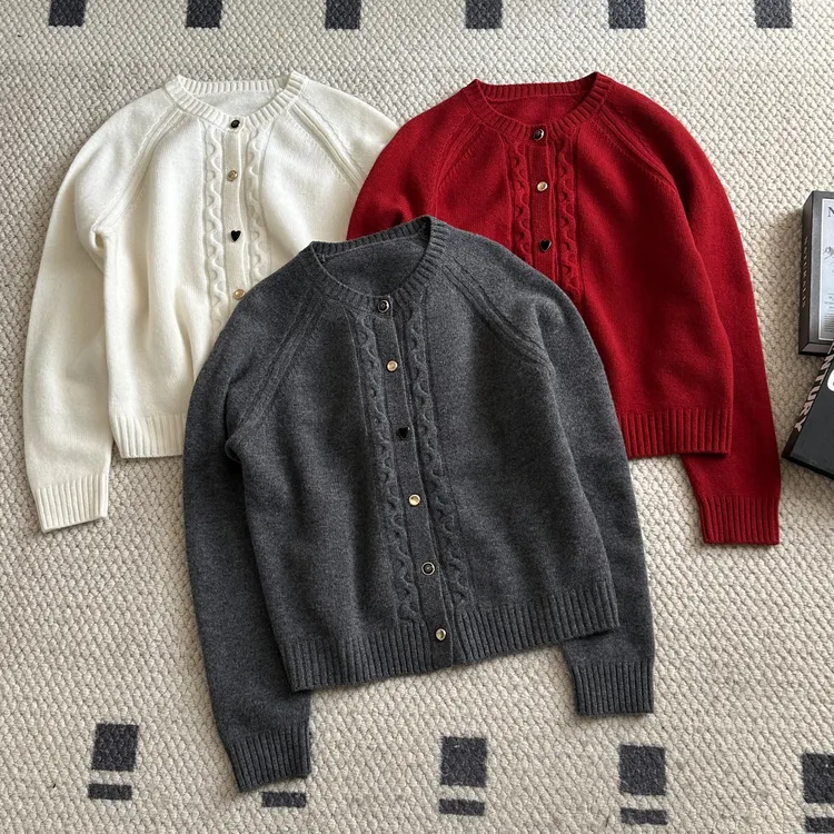 【米可家】爱心彩扣100全羊毛毛衣开衫258882