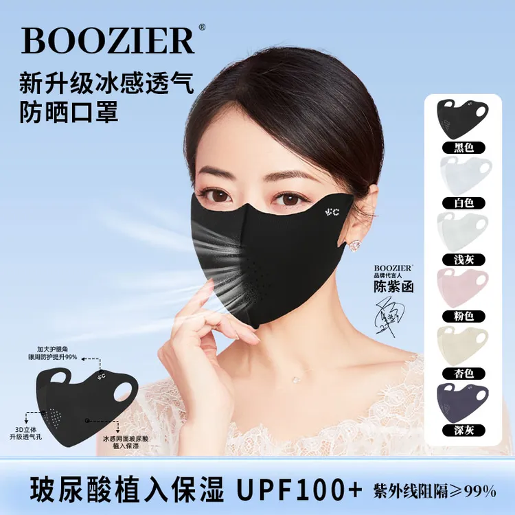 BooZier夏季可水洗玻尿酸护眼角防晒防紫外线面罩带透气孔亲肤