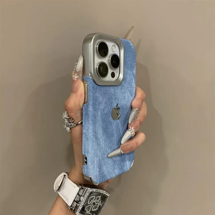 新款电镀牛仔纹适用苹果16手机壳iPhone15promax全包14防摔1312