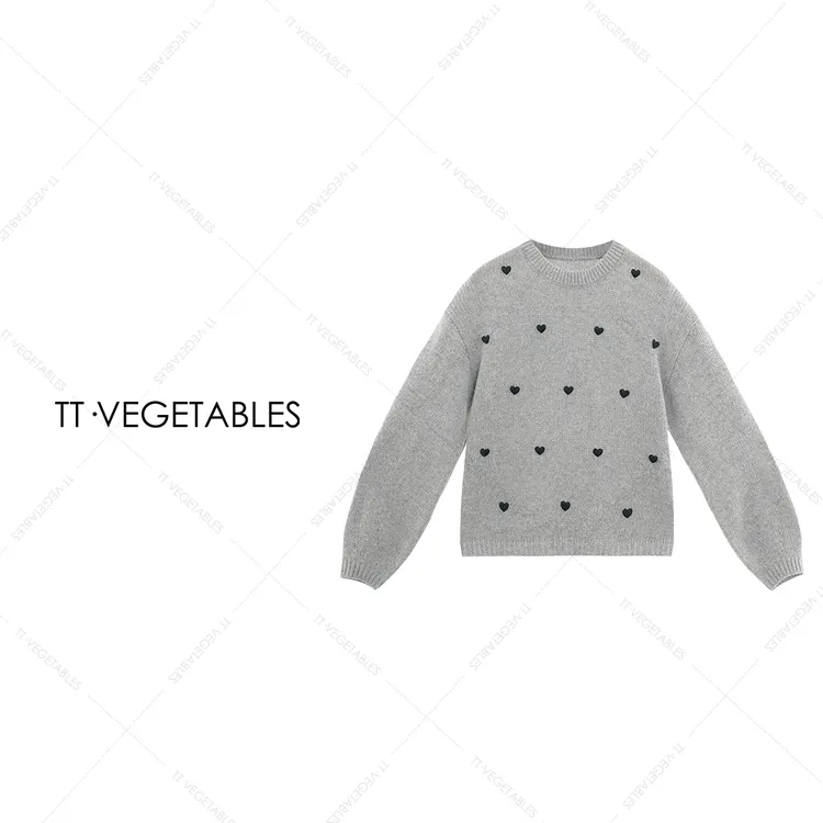 噢芬/小个子【屿白】绵羊毛设计师小爱心针织圆领慵懒毛衣522377