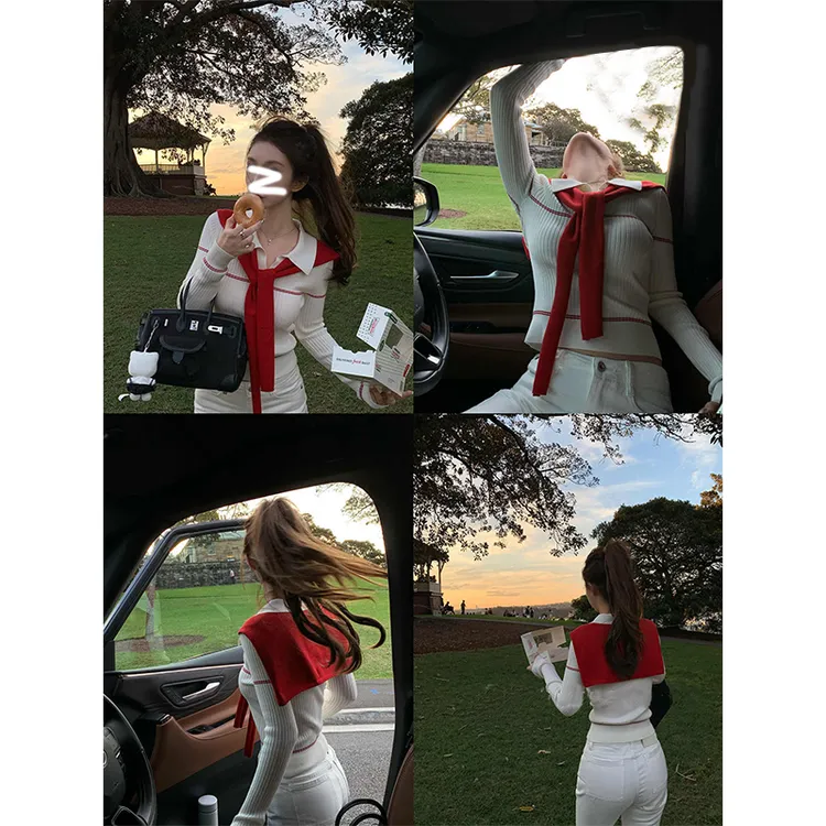 「英式老钱」polo领披肩针织打底女秋冬高级感显瘦设计感上衣