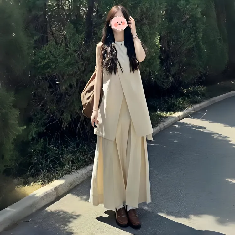 新中式背心半身裙两件套女夏季复古简约文艺绑带清冷禅意风套装裙