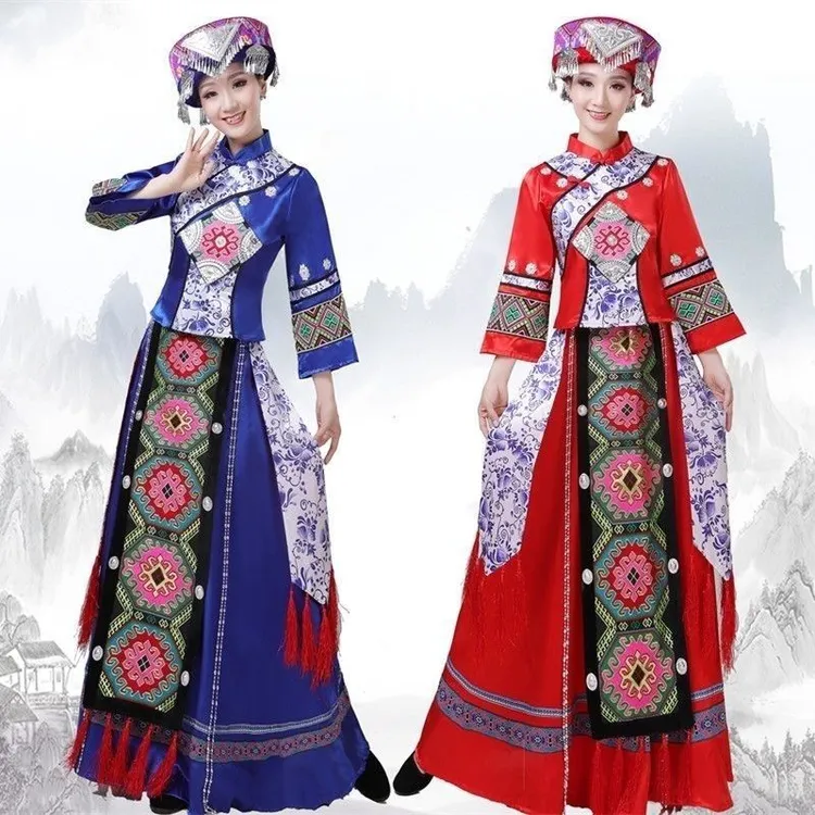 新款土家族演出盛装湘西少数民族服饰苗族彝族长款成人舞蹈服装女