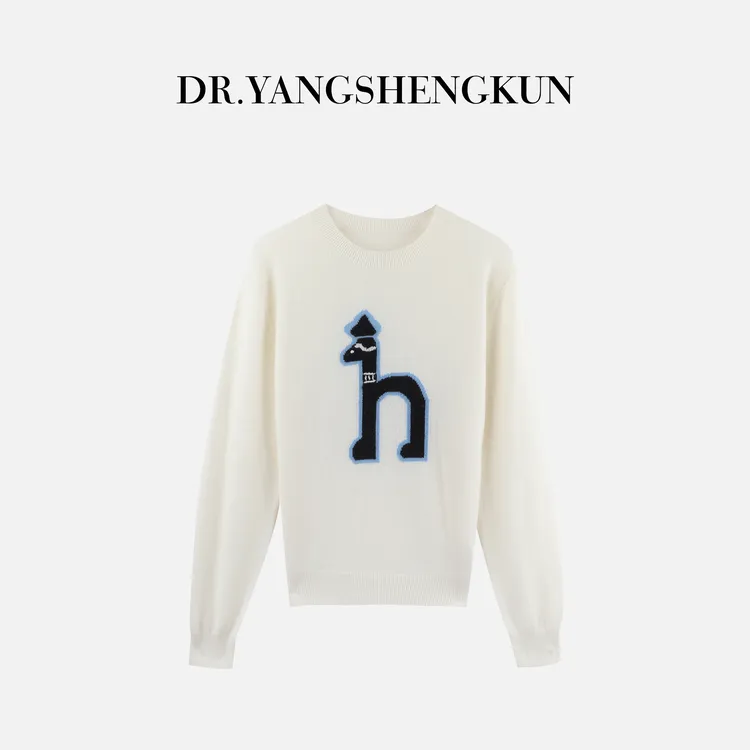 杨圣坤2025新品100%山羊绒h字母简约百搭长袖套头针织衫SQ259538