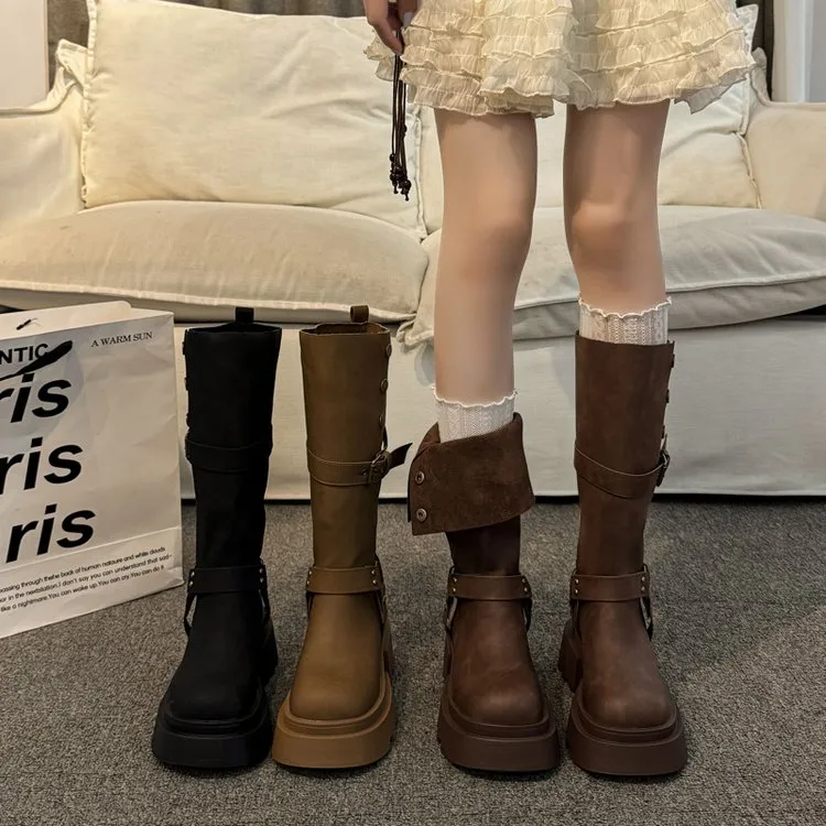 爆款新款英伦风筒靴秋冬季过膝正品增高女靴冬季款新款2025爆款