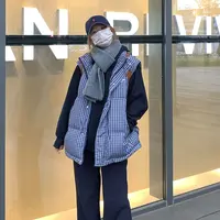 超好看 胖mm大码格子棉服马甲女秋冬时髦洋气外套叠穿百搭马夹602