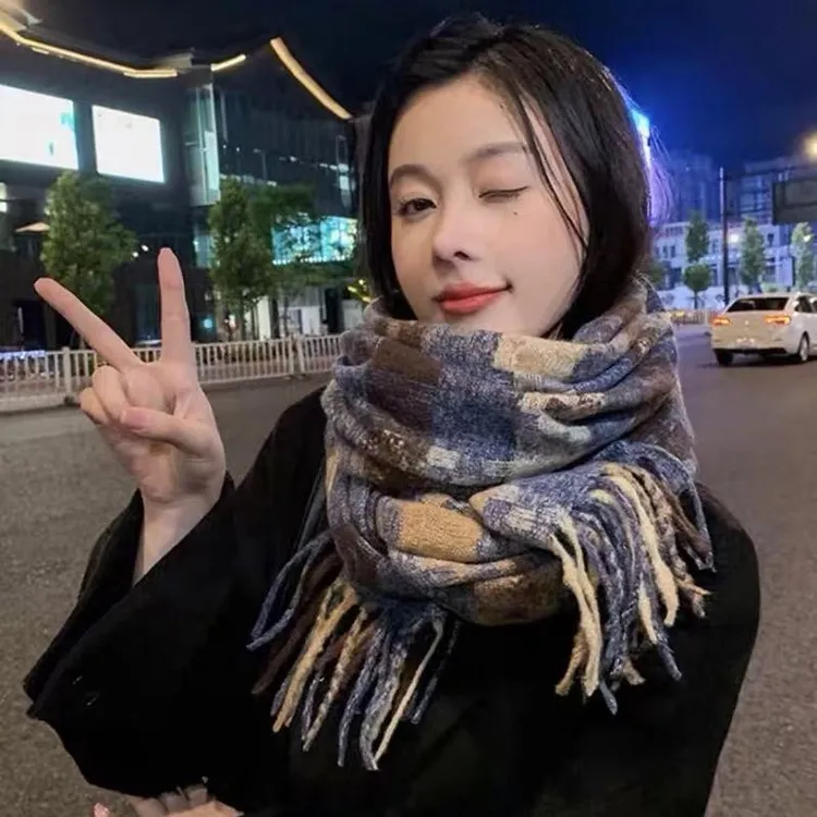 围巾女秋冬季高级氛围感2025新款加厚格子韩系保暖围脖男冬天礼物