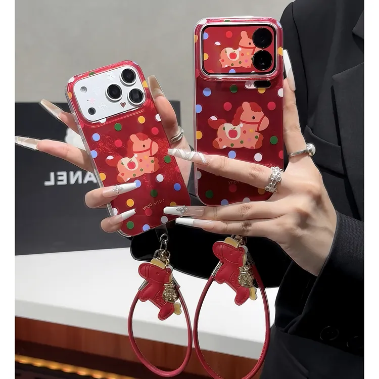 雅天立彩色波点小马挂绳适用iPhone17/16手机壳华为vivo小米oppo