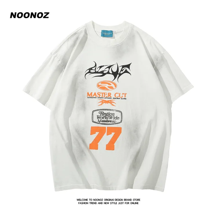 NOONOZ短袖男欧美高街水洗字母T恤夏季宽松潮牌街头嘻哈美式上衣