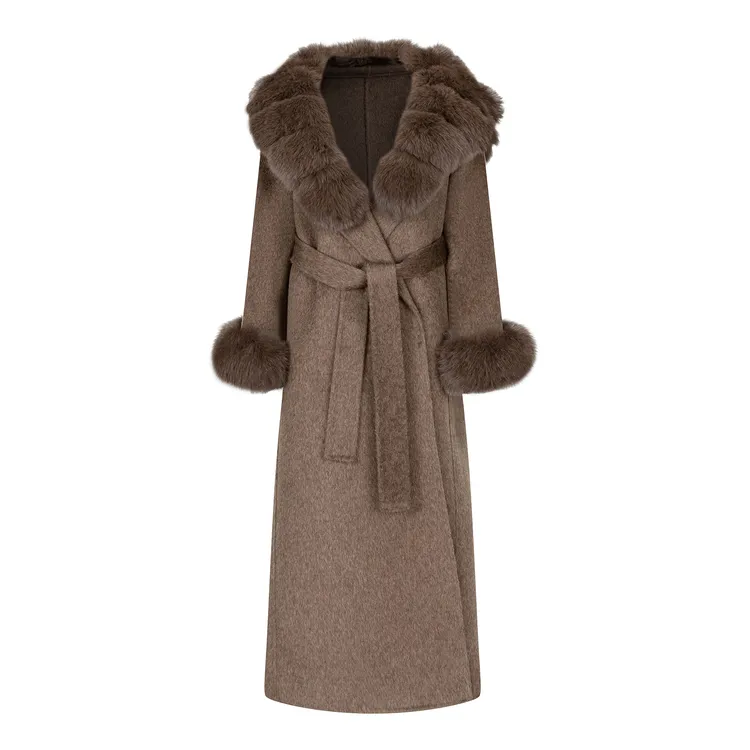 妍小爷2025秋冬网红新款狐狸毛大衣双面呢羊绒外套长款呢子风衣