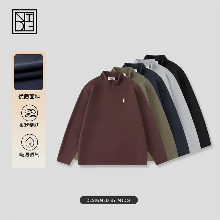 NTDG-ONE冬季柔软亲肤战马刺绣半拉链卫衣77709