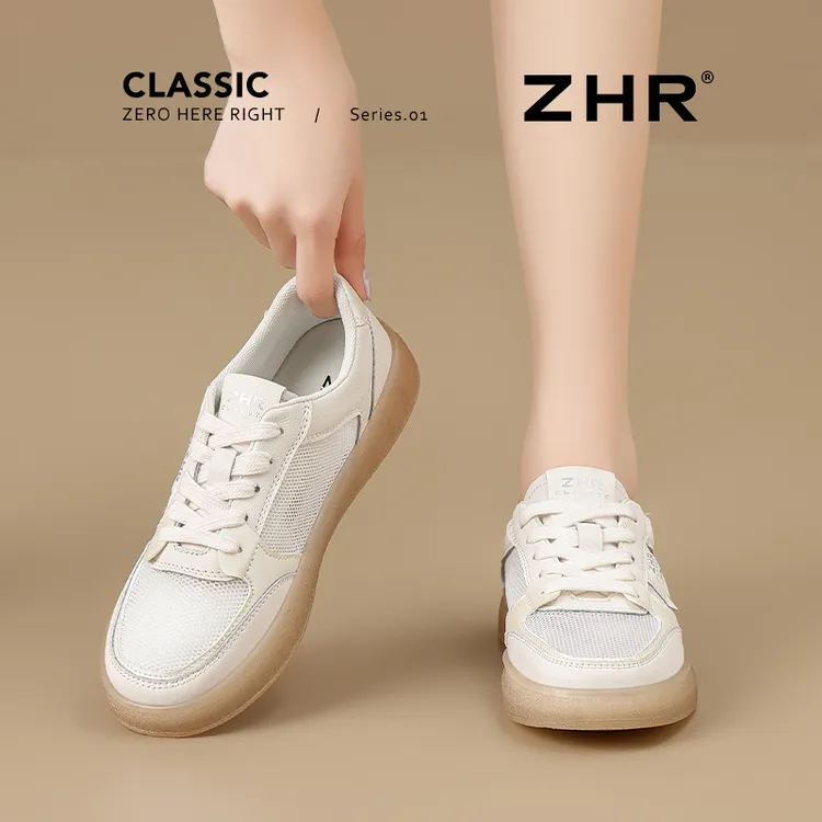 ZHR小白鞋女士2025新款夏季女透气网面轻便百搭厚底运动休闲板鞋