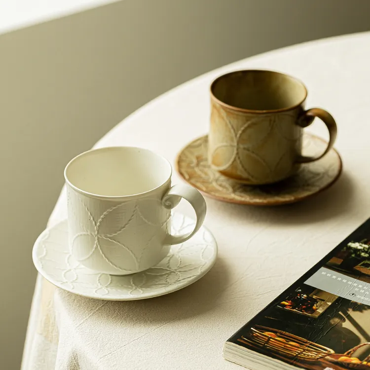 轻奢复古咖啡杯套装高档精致陶瓷下午茶杯小众拿铁拉花设计感小众