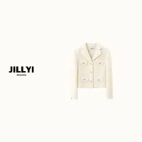 jillyi【生椰牛乳】白色V领三粒金色扣简约外套秋季简约百搭